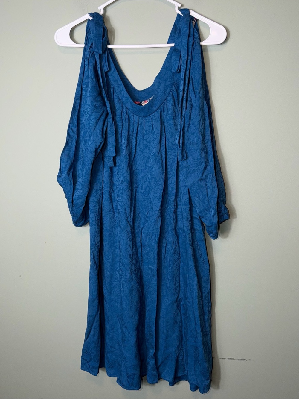 HOLDING HORSES Anthropologie Women’s “Leyton” cold shoulder swing dress Teal SM